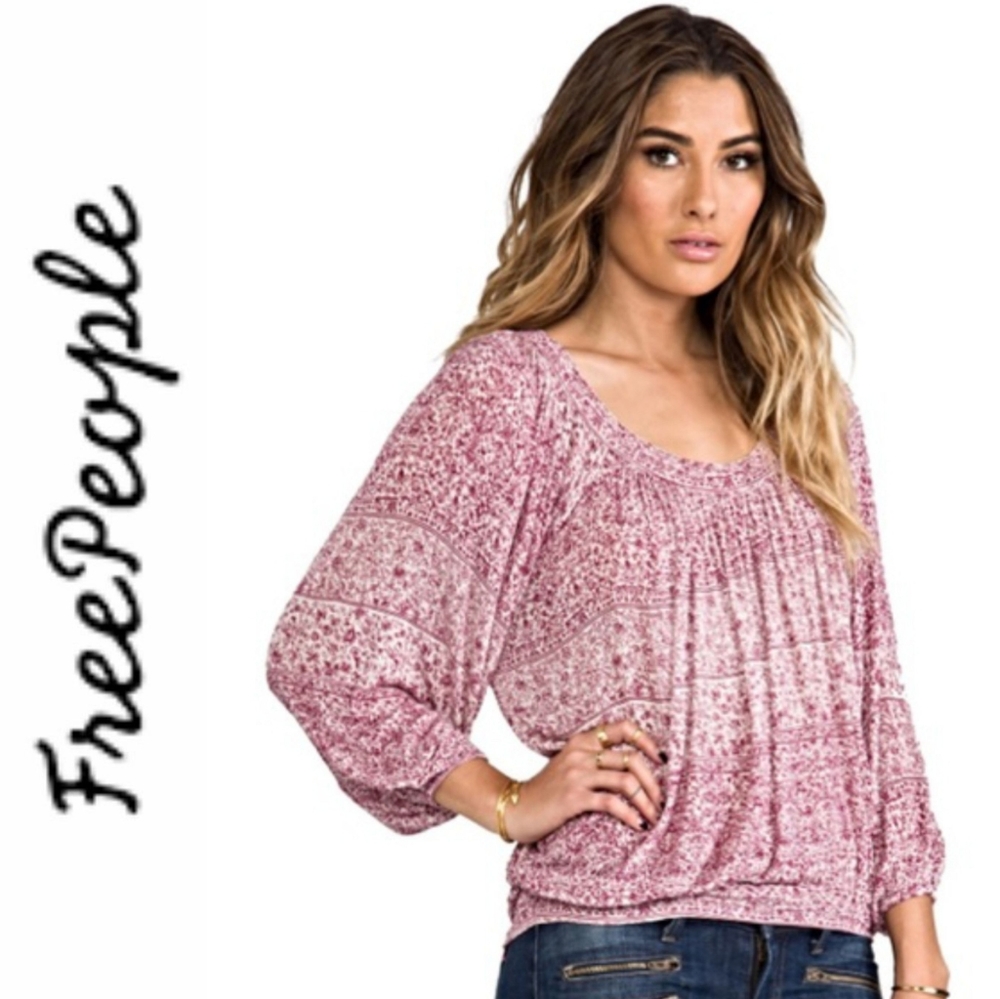 NWT Free People Moss Printed Peasant Top Sz Small